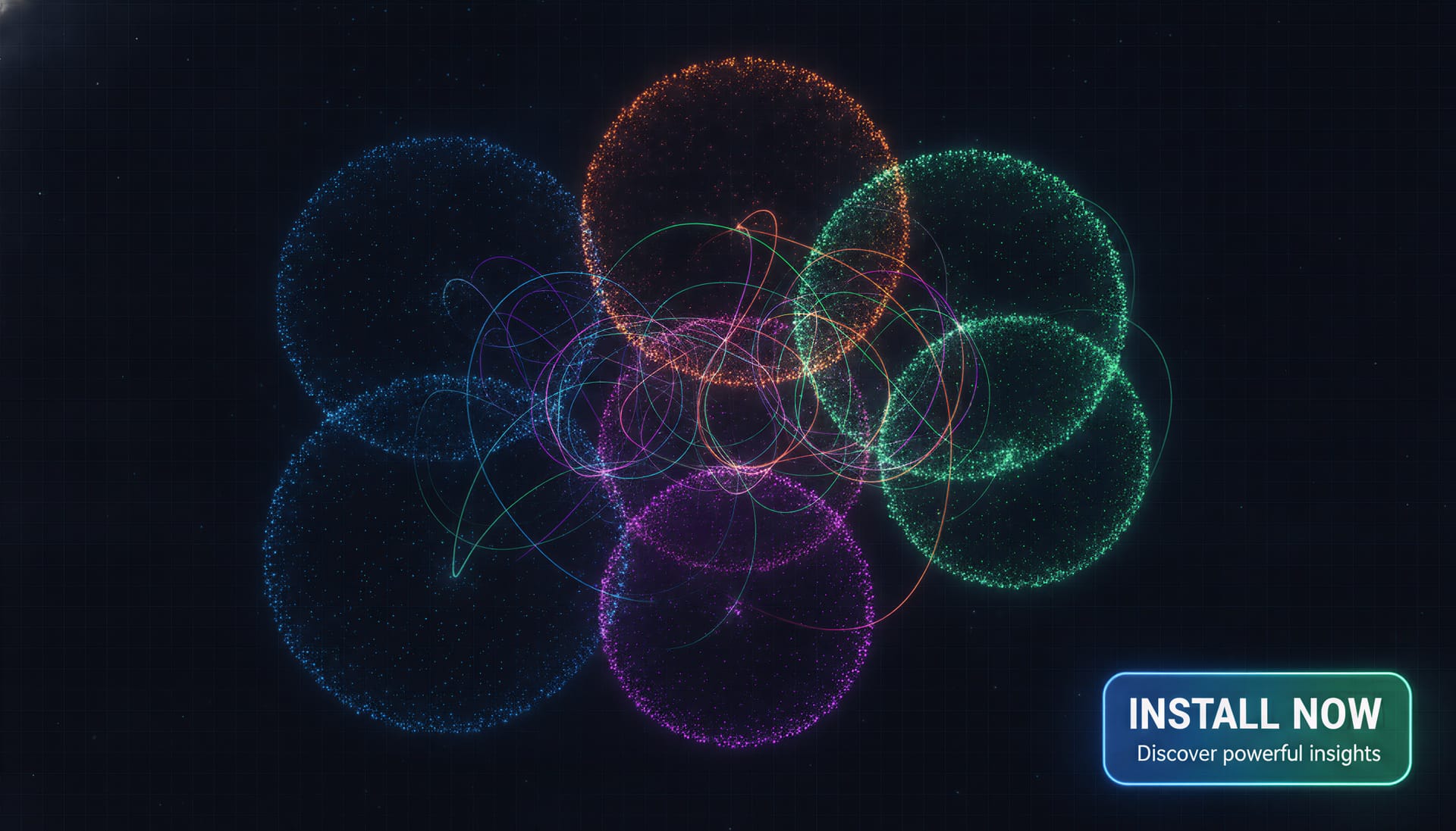 Final shot of a beautiful graph visualization with highlighted communities and a call-to-action to install