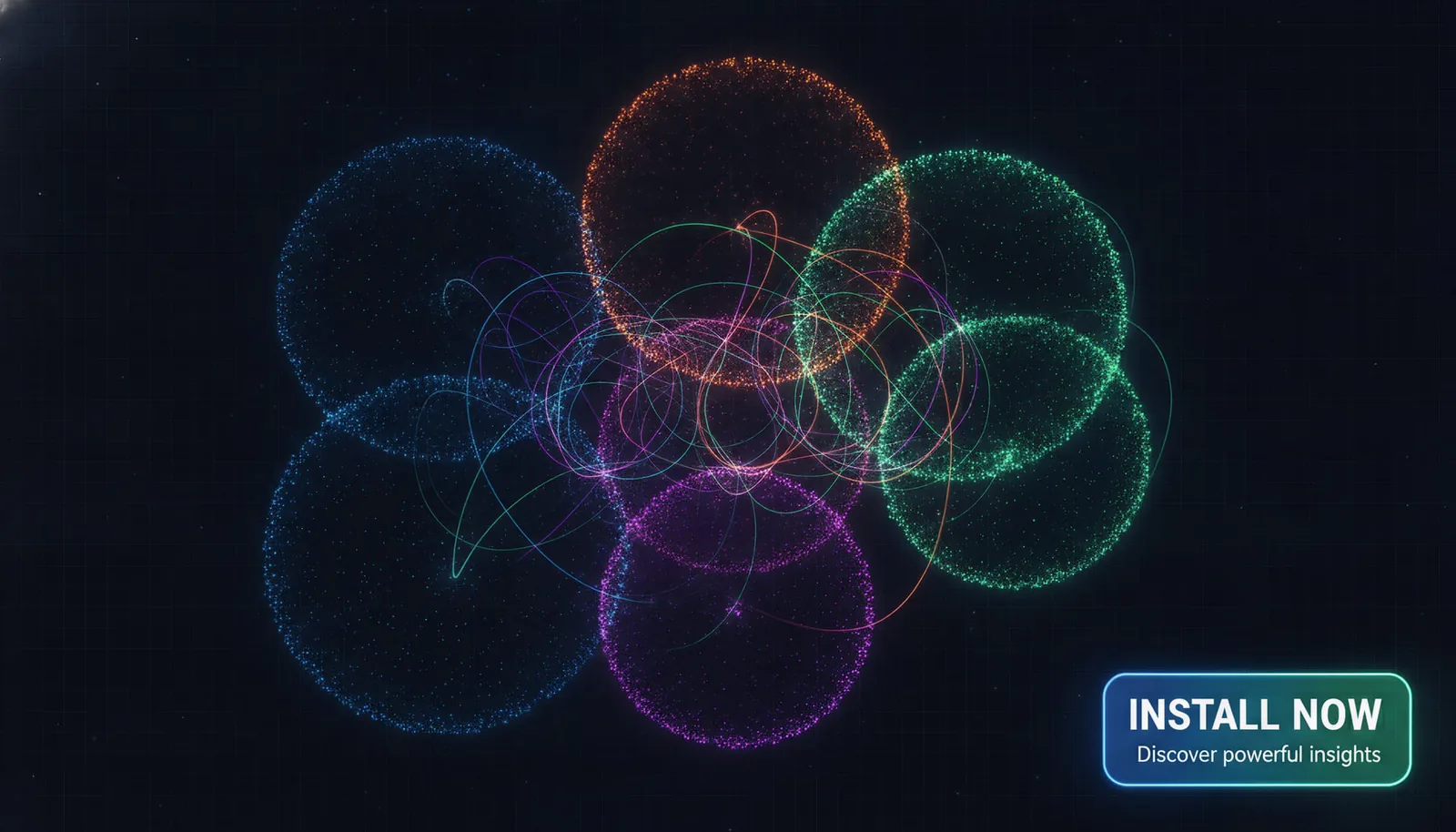 Final shot of a beautiful graph visualization with highlighted communities and a call-to-action to install
