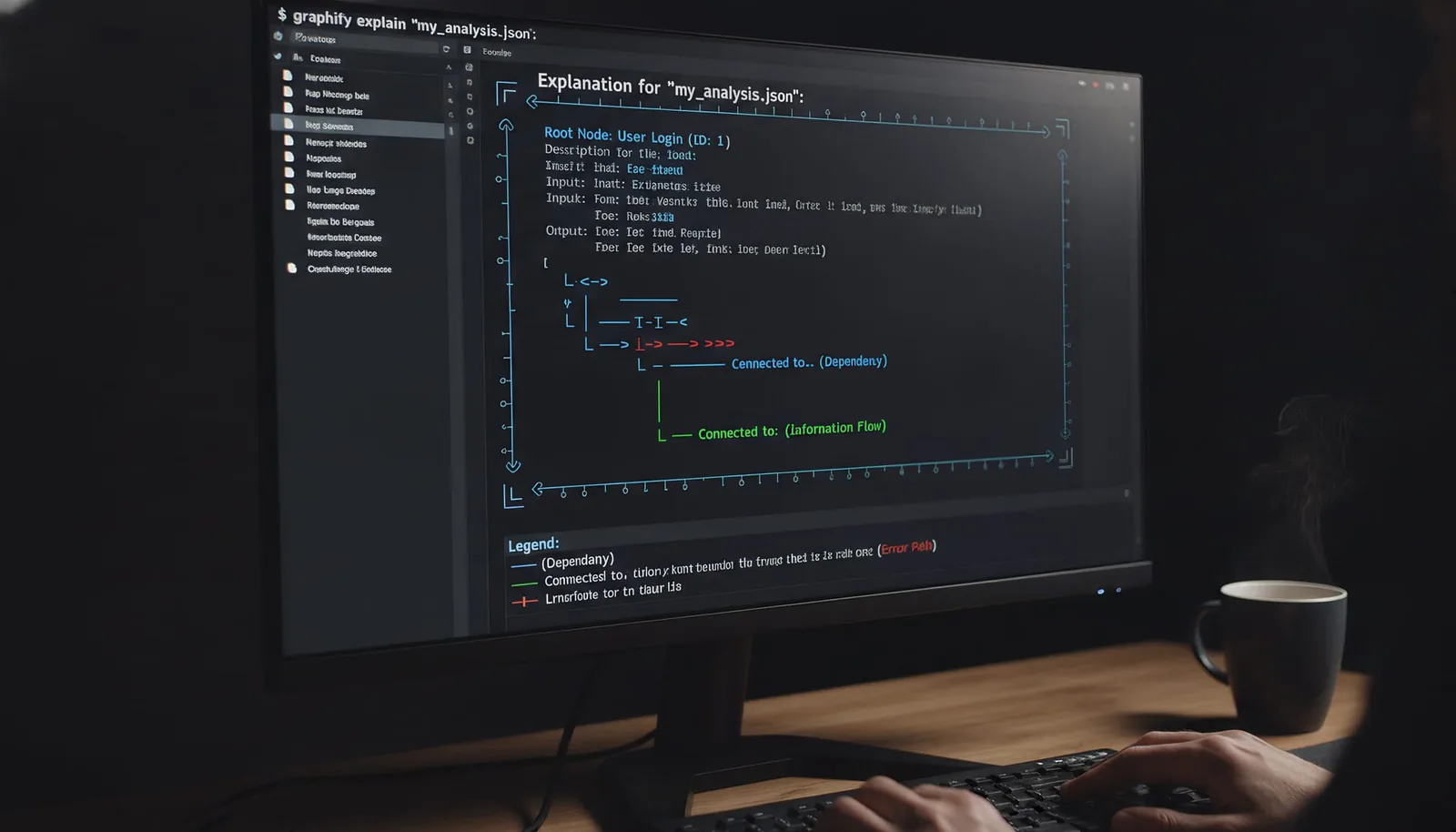 Terminal output showing graphify explain command with color-coded connections