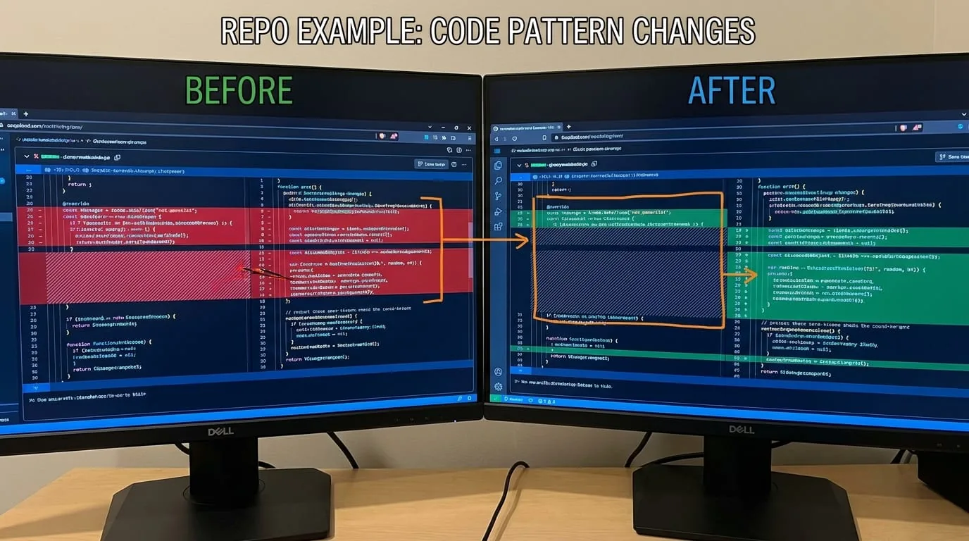 The full before/after example from the repo, displayed side-by-side with highlights on changed patterns