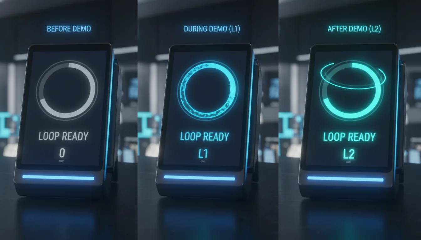Before/after terminal demo showing Loop Ready score climbing from empty to L1 to L2