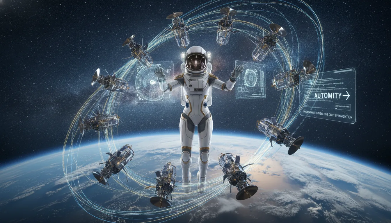 A final inspirational visual—maybe an astronaut designing a satellite loop, symbolizing the shift from manual to systemic control