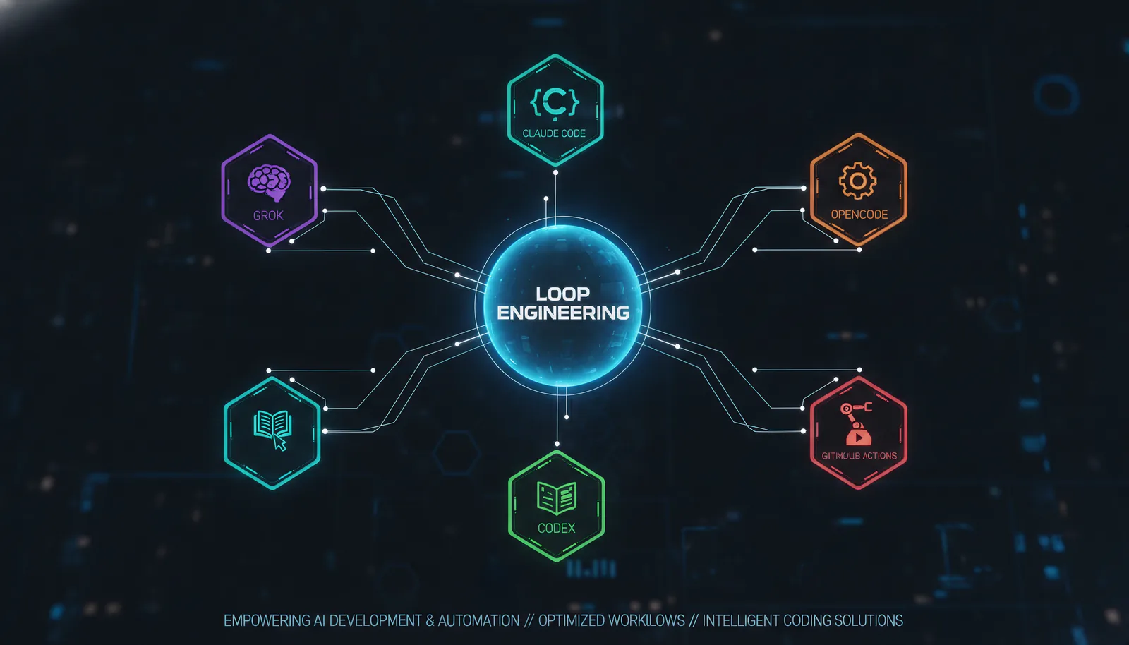 Matrix or visual showing Loop Engineering supporting Grok, Claude Code, Codex, Opencode, and GitHub Actions